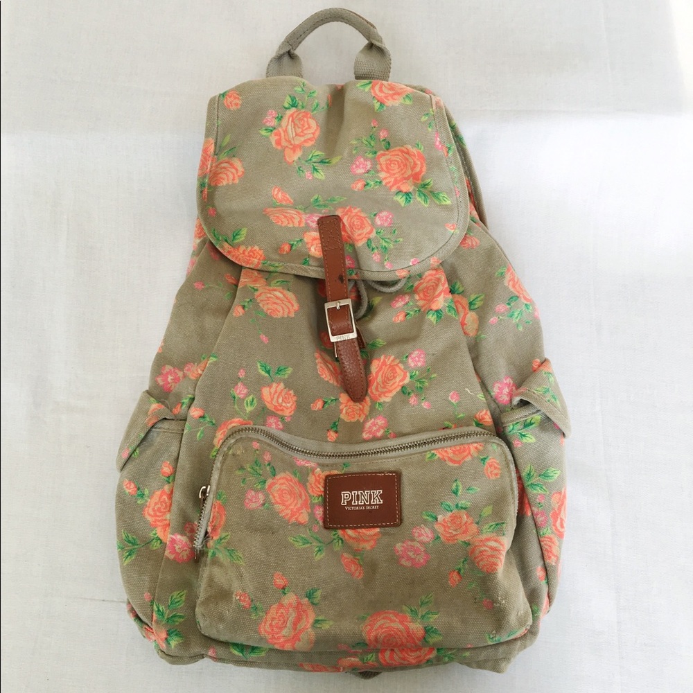 VICTORIA SECRET PINK GRAY FLORAL BACKBACK